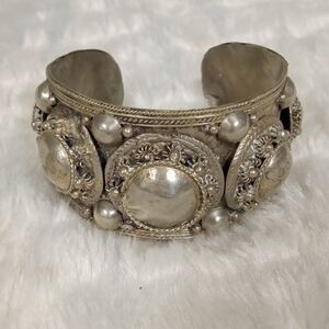 Vintage Bohemian Siam Sterling Silver Cuff Bracelet